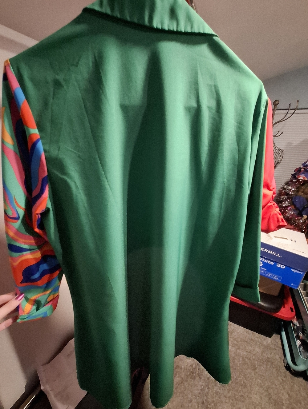 Green & Multicolor Midi Shirt Dress with Swirl Print - Picture 4 of 4